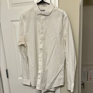 Express Slim White Casual Shirt with Grey Dots